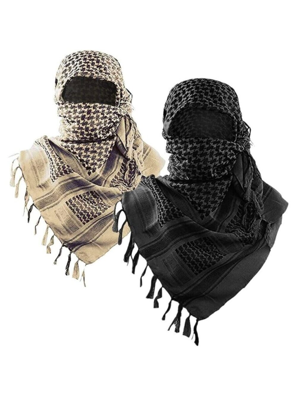 Men Black/Beige 2pack Military Shemagh Tactical Desert Cotton Kefiyeh Scarf Wrap